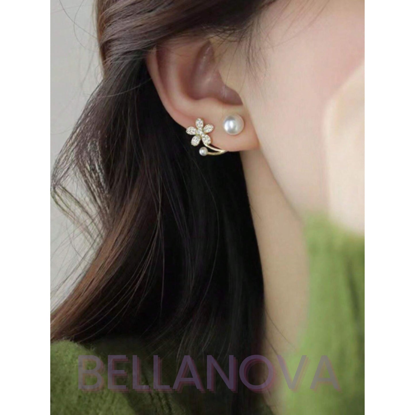 Brincos 2 em 1 Flores e Pérolas™ - Folheado a Ouro 18k + FRETE GRÁTIS