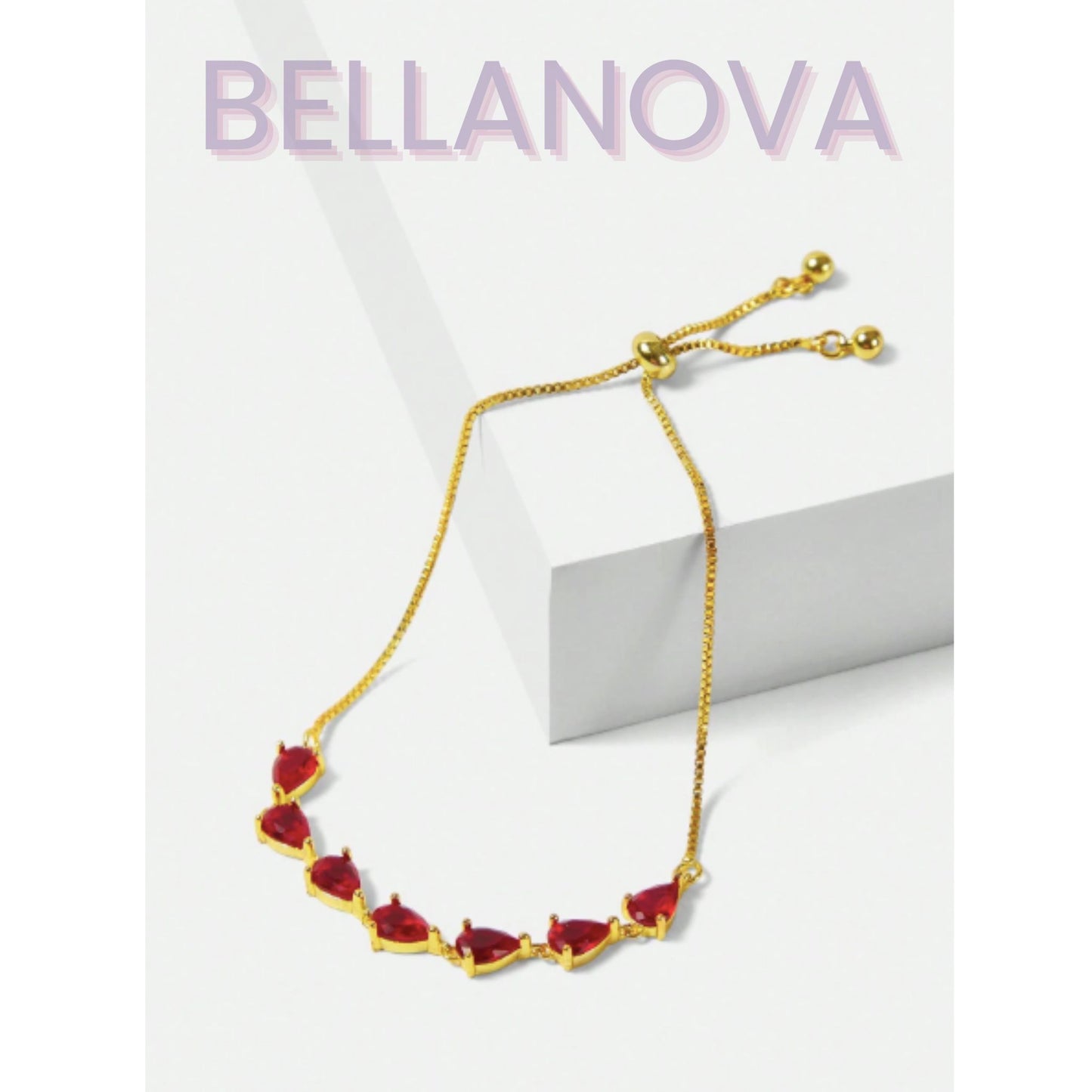 FILIPPA MONTEIRO X BELLA NOVA | Pulseira Ajustável Swarovski e Rubi - Folheado a Ouro 18K+ FRETE GRÁTIS