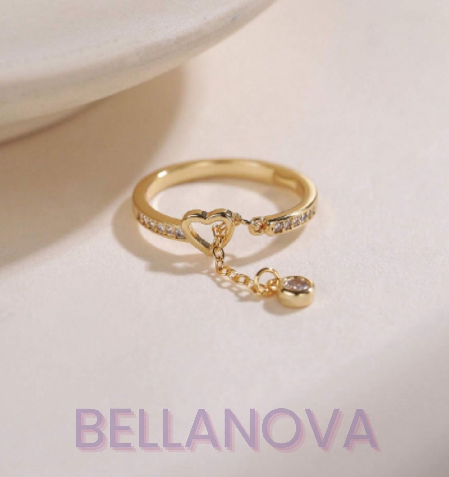 OLIVIA PADANO X BELLA NOVA | Anel Coração Ponto Luz Swarovski - Folheado a Ouro 24k+ FRETE GRÁTIS