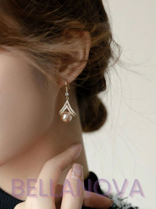 Brincos Pérolas Rosé e Zircônias - Folheado a Ouro 18k + FRETE GRÁTIS