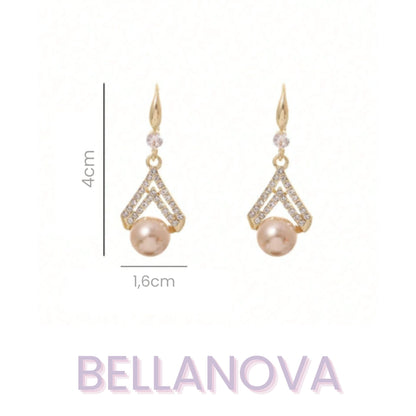Brincos Pérolas Rosé e Zircônias - Folheado a Ouro 18k + FRETE GRÁTIS