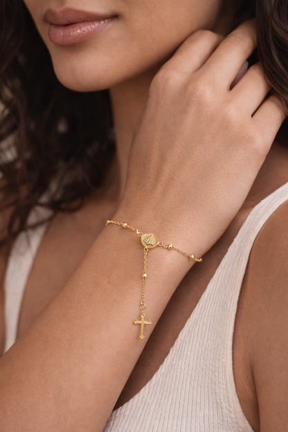 Pulseira Terço de Mão - Folheado a Ouro 18k + FRETE GRÁTIS