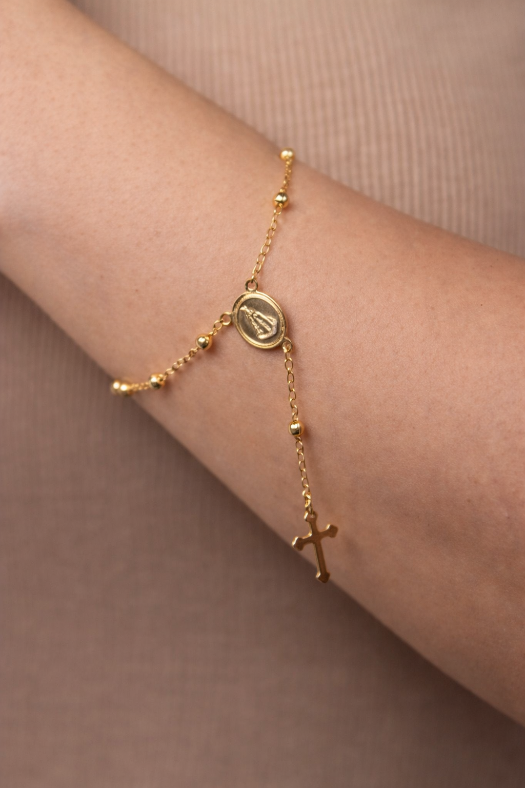 Pulseira Terço de Mão - Folheado a Ouro 18k + FRETE GRÁTIS