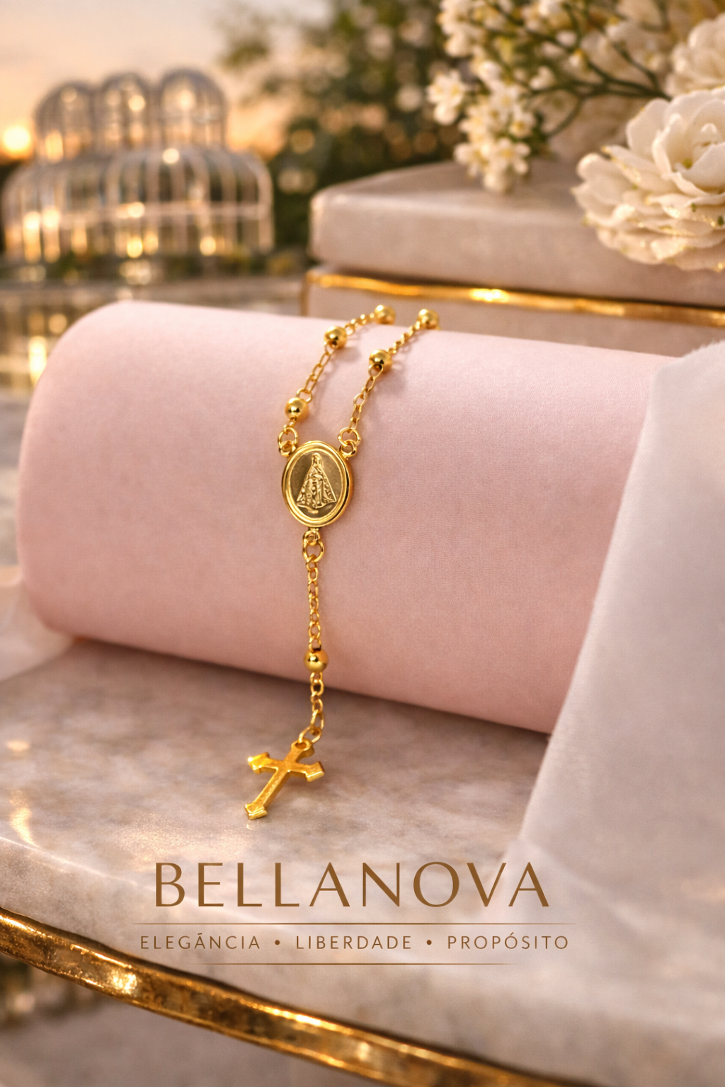 Pulseira Terço de Mão - Folheado a Ouro 18k + FRETE GRÁTIS